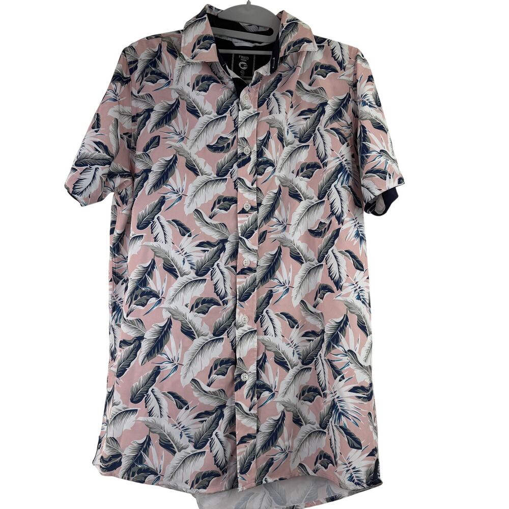 Fried Denim Men's Botanical Leaf Print Button Up Slim Fit Shirt Size Medium